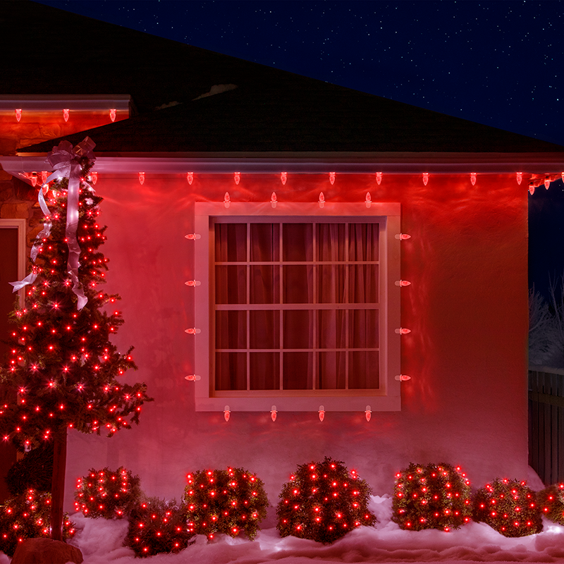 Faceted C9 LED Light Bulbs - S/25 (Red)