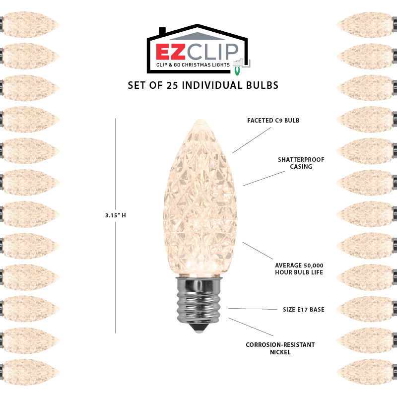 Faceted C9 LED Light Bulbs - S/25 (Classic White®)