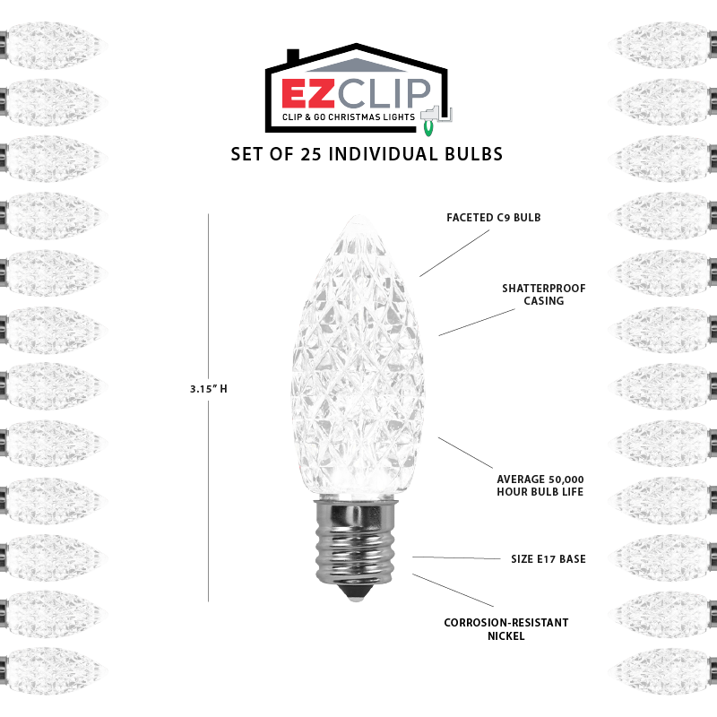 Faceted C9 LED Light Bulbs - S/25 (White)