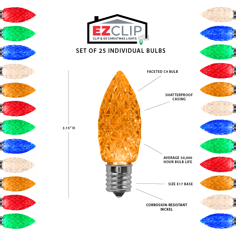 Faceted C9 LED Light Bulbs - S/25 (Multicolor)