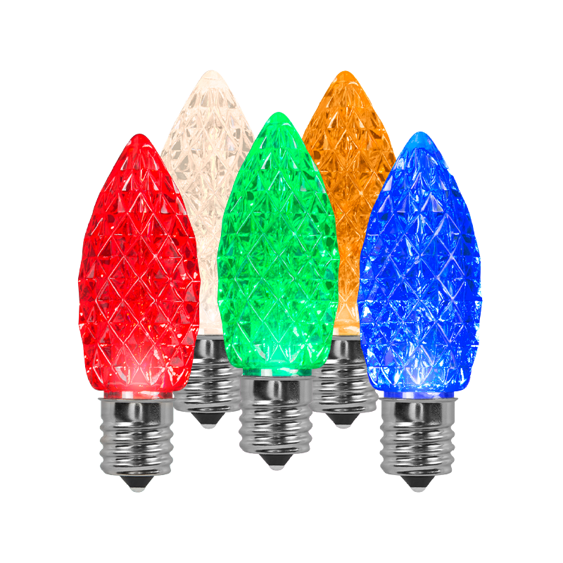 Faceted C9 LED Light Bulbs - S/25 (Multicolor)