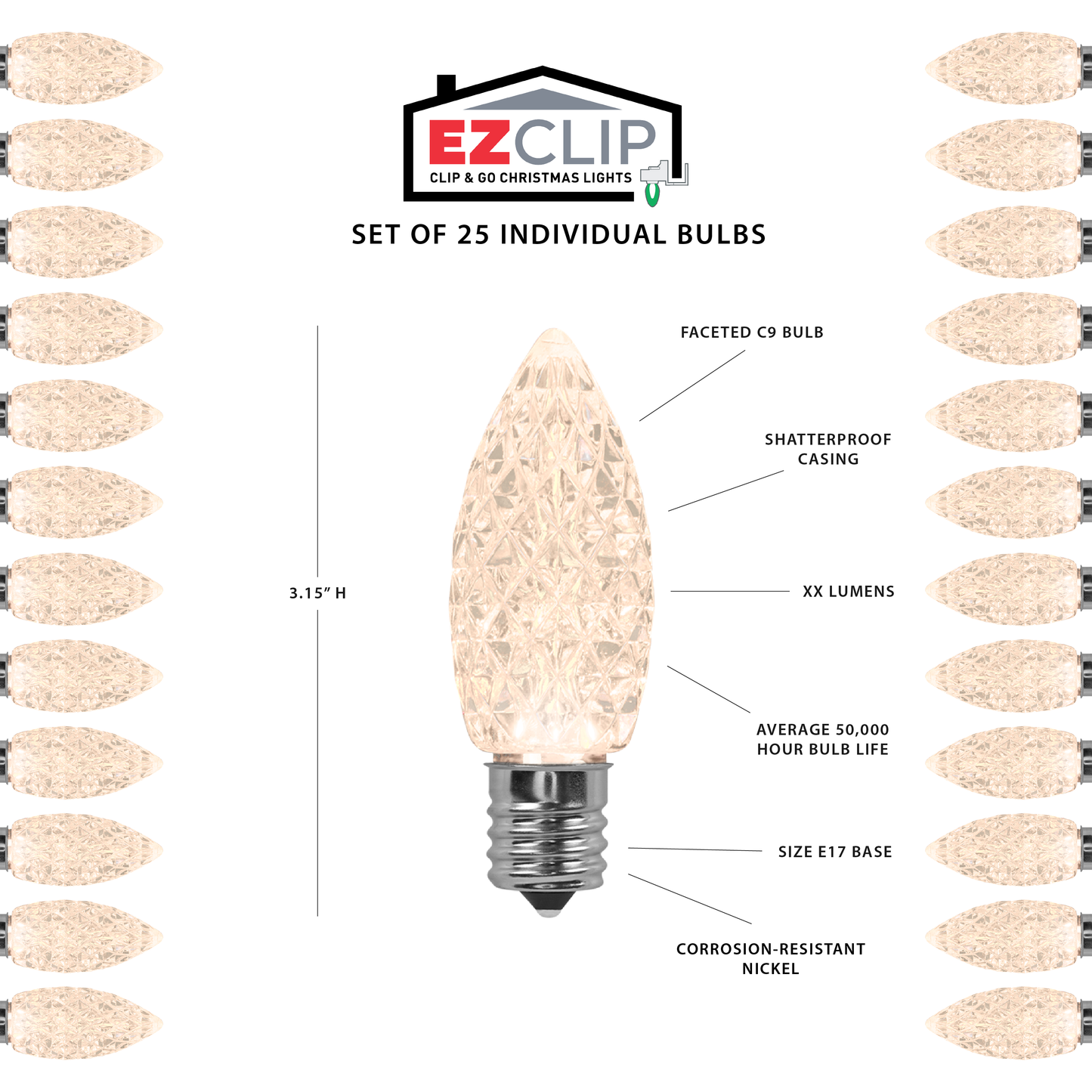 Faceted C9 LED Light Bulbs - S/25 (Classic White®)