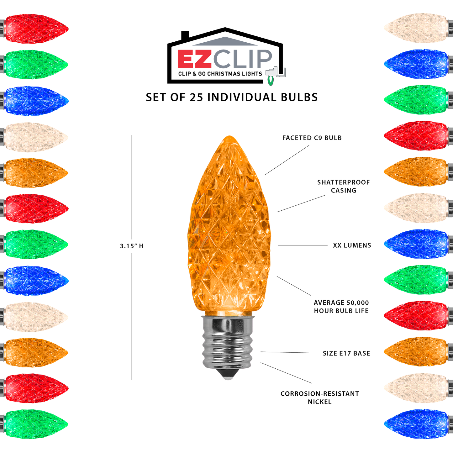 Faceted C9 LED Light Bulbs - S/25 (Multicolor)